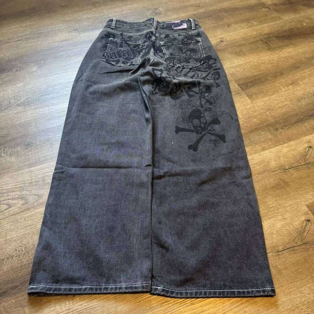 South Pole New Retro Skull Watermark Loose Jeans Men's And Women Y2k Haruku Gothic Hip Hop Skateboard Pants Street Wear