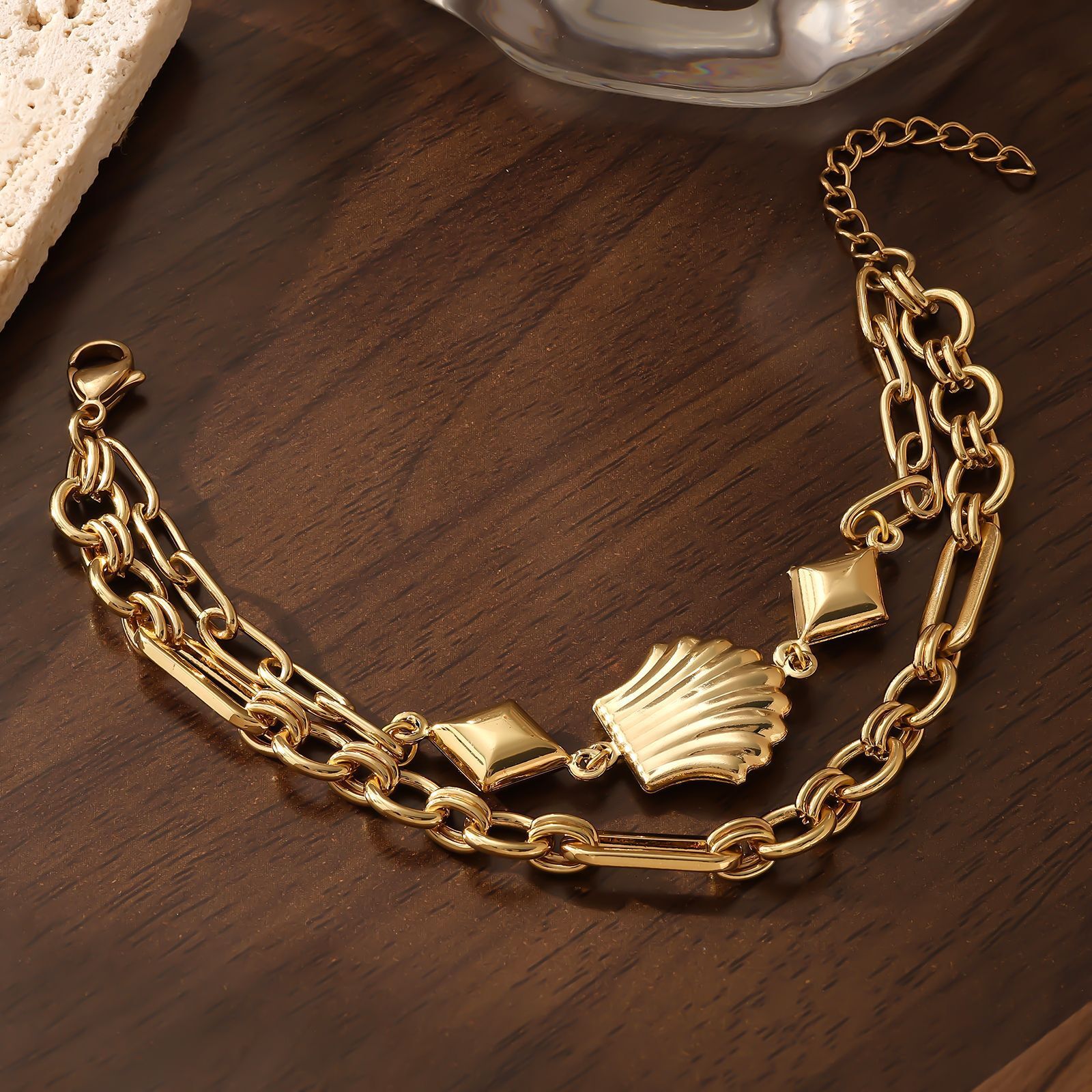 Jewelry Stainless Steel Gold-Plated Rough Knotted Hip-Hop Style Bracelet for Women