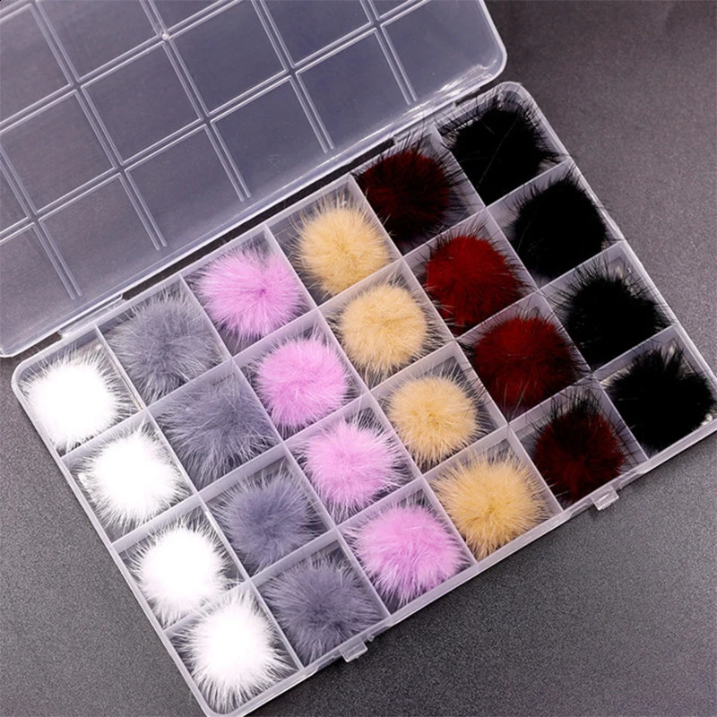 24PCS/Box Detachable Magnet Ball Fluffy 3D 12Colors 27*27mm Puffy Pom Pons Kit Jewelry Manicure Accessories DIY Nails Charms 250528