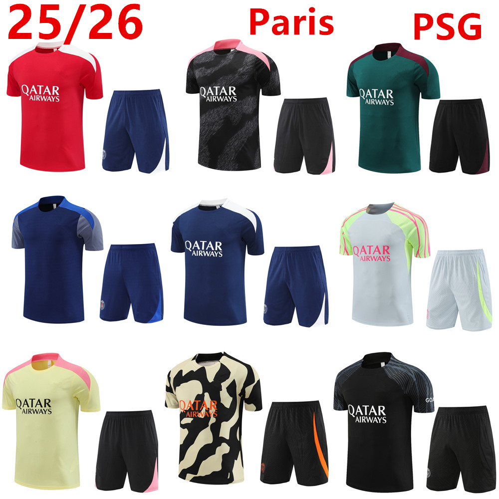 2025 2026 Men's and Children's Sportswear 25/26 Paris Training Suit Short Sleeve Set Football Shirt Set