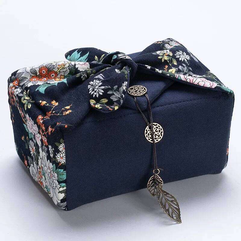 Cotton and Linen Tea Set Cloth Teapot Teacup Folding Storage Bag Portable Travel Outdoor Tote Organizer