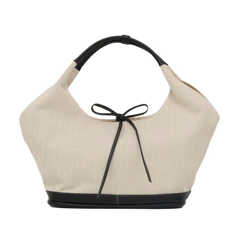 designer Korean Style Bowknot Patchwork Canvas Tote Bag for Women 2025 New Niche Design Commuter Shoulder Bag Large Bag for Women