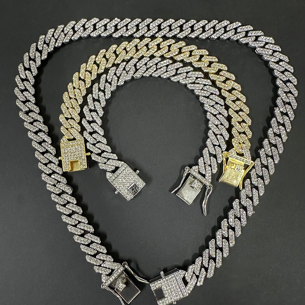 10mm Square Iced Out Cuban Link Chain Bracelet for Men Women Bling Rhinestone Hip Hop Necklace Jewelry 250530