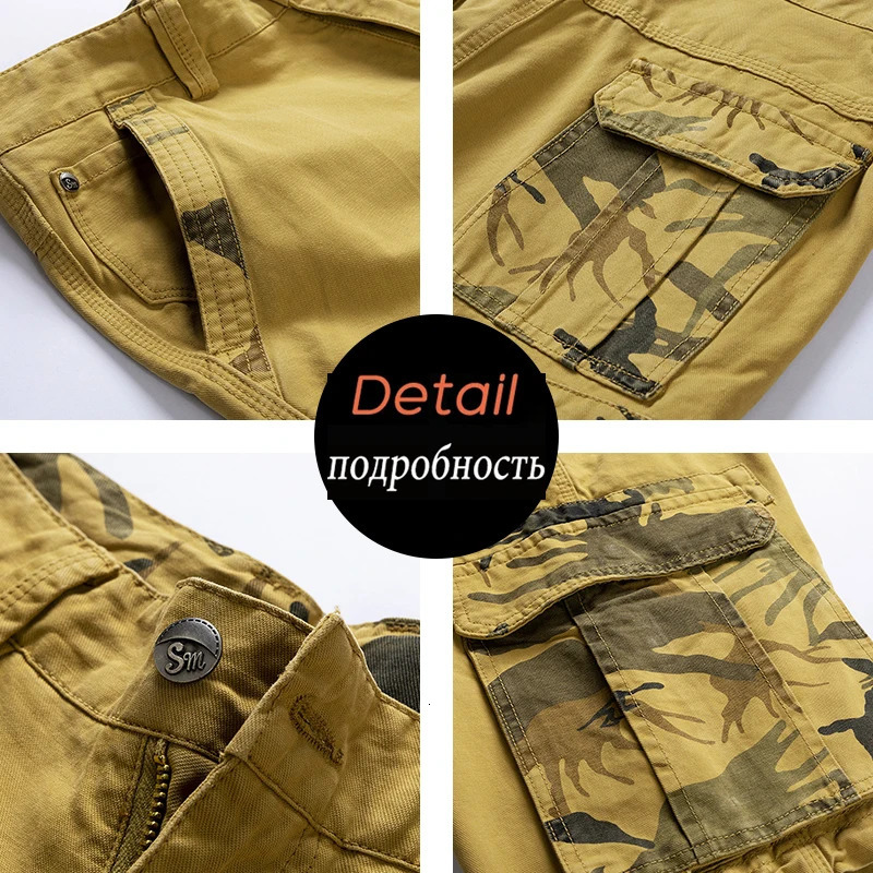 Cargo Shorts Men Spring Summer Breeches Cotton Bermuda Camouflage Denim Casual Multi-Pocket Pants Mens Cargo Short Orange 250530