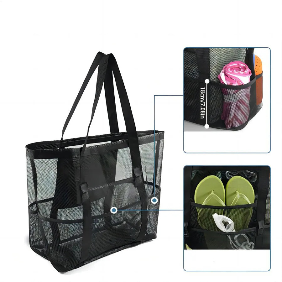 Mesh beach bag handbag fitness swimming bag suitable for family beach bag suitable for toys and holiday necessities 250530