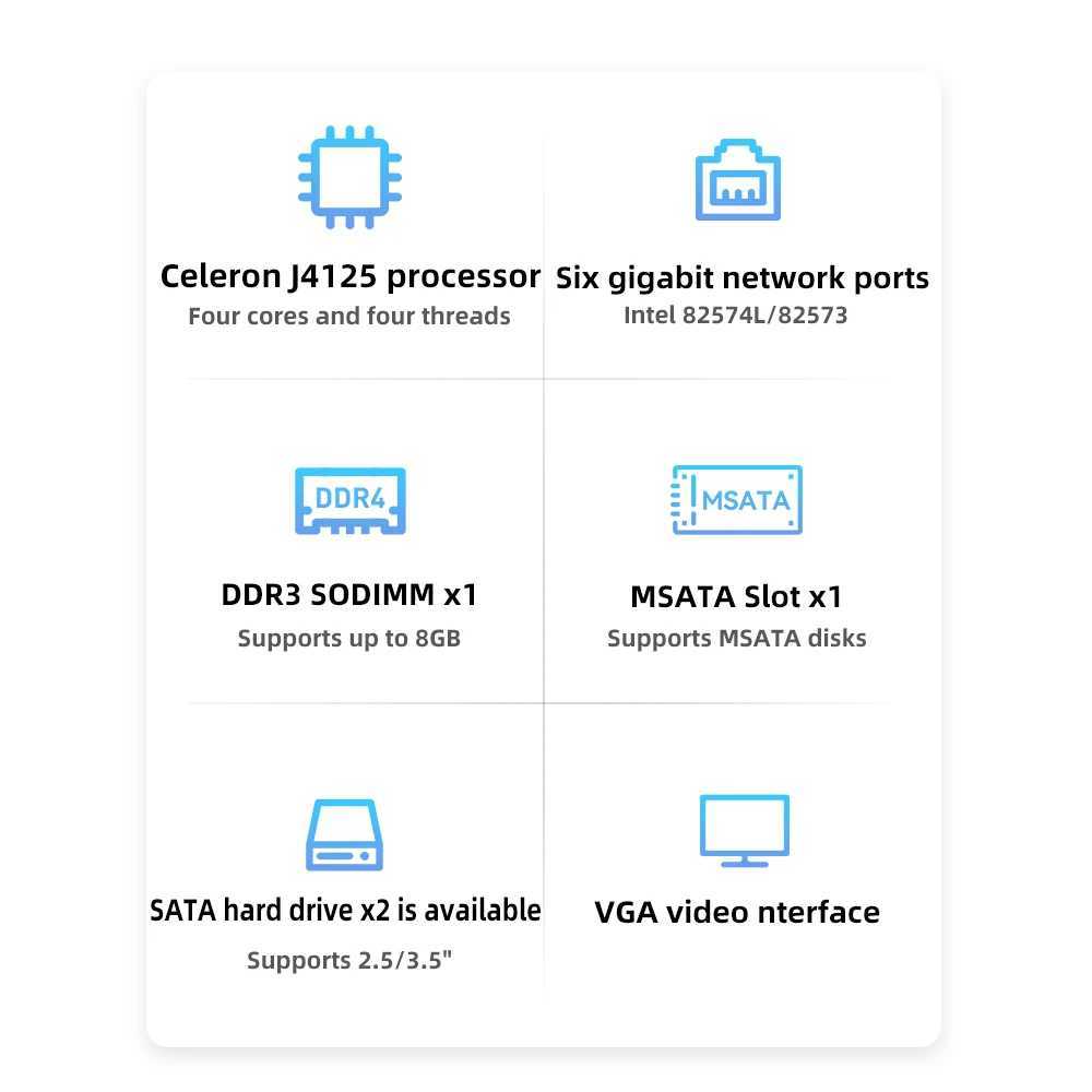 BEBEPC 1U Firewall Appliance Network Security Server Linux Pfsense Rackmount PC PoE i5 3210M 3805 J4125 6*LAN centOS X250602