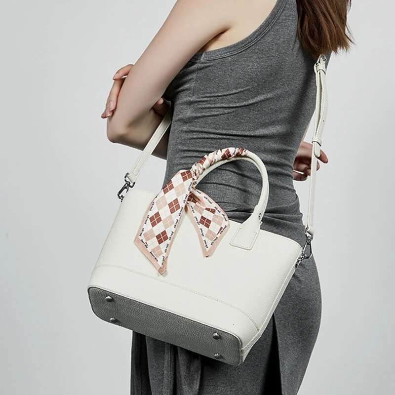 Free Shopping Burminsa Cowhide Genuine Leather Bucket Tote For Women 2025 Designer Basket Handbags Ladies Shoulder Crossbody Bags