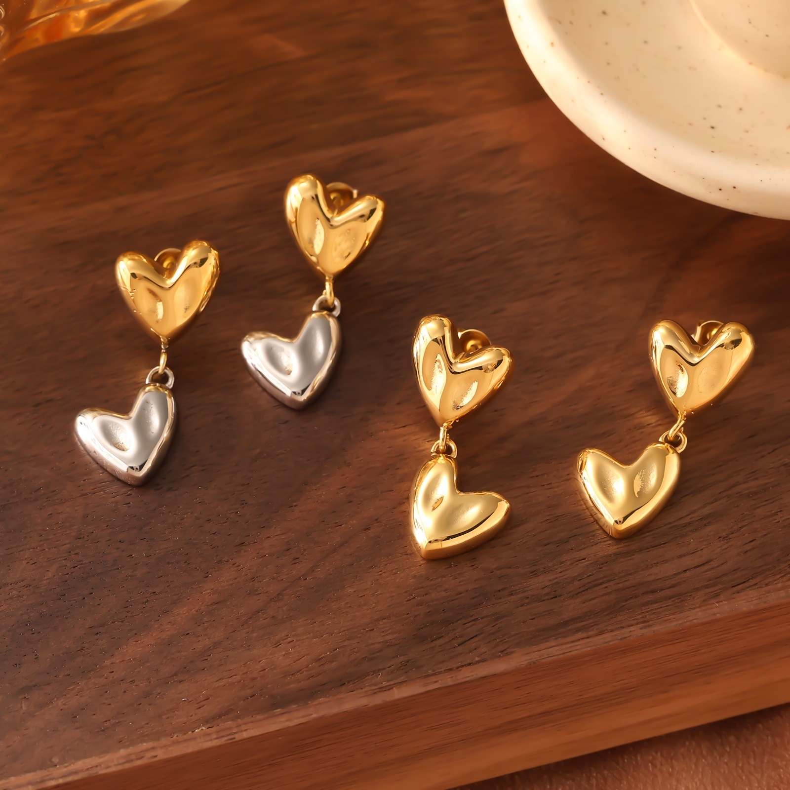 Needle Color-Block Minimalist Heart Asymmetric Cold Style Design Light Versatile Earrings Jewelry