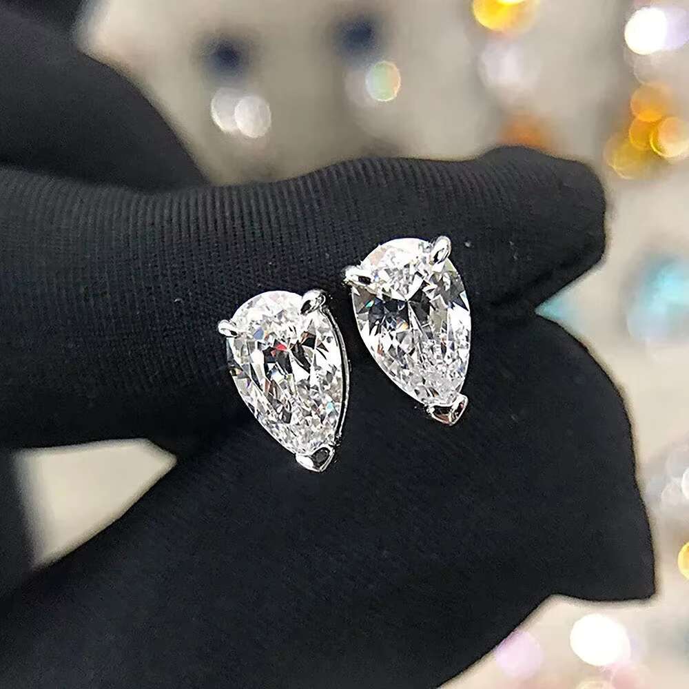 Pear 5*8 Simulate Moissanite Gemstone Ear Studs White Gold 100% 925 Sterling Silver Earrings Fine Jewelry Wholesale