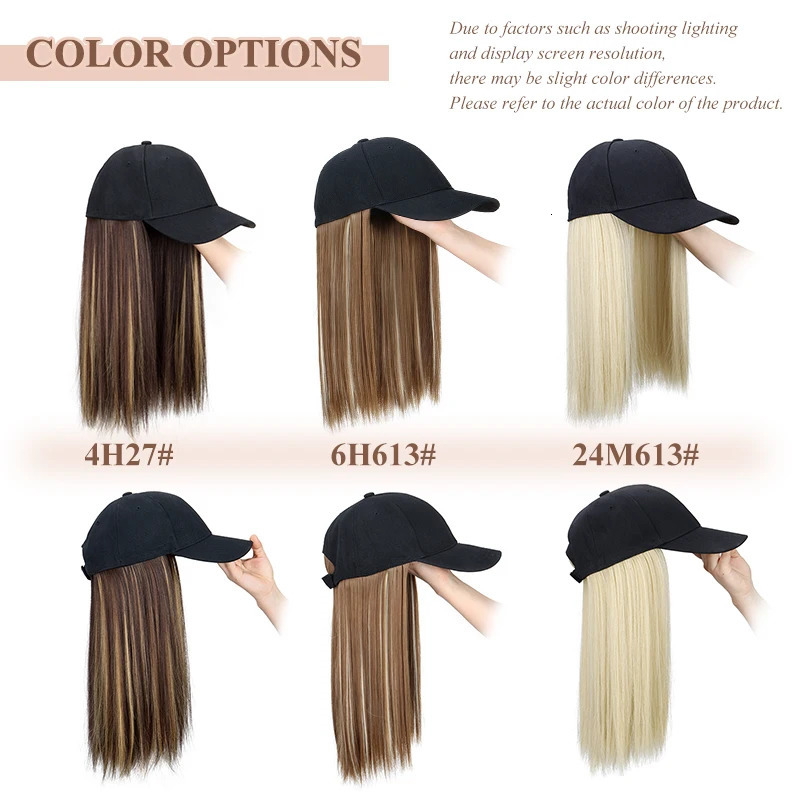 Synthetic Hat Wig with Long Straight Black Hair Baseball Cap Hair Extension Stylish Convenient All-in-One for Women 250530
