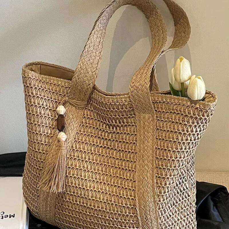 Fashion Large Capacity Fringe Pendant Handmade Straw Handbag Women Holiday Beach Casual Tote Top-Handle Retro Shoulder Bags designer bag