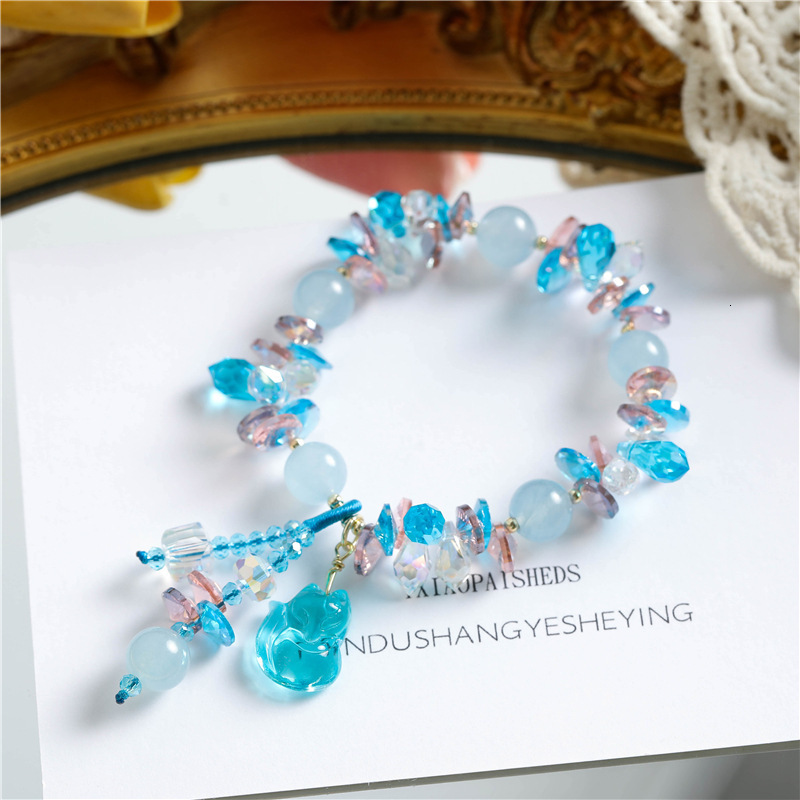 Creative Strawberry Crystal Stone Bracelet Female Japanese Korean Best Friend Fox Pendant Design Sense