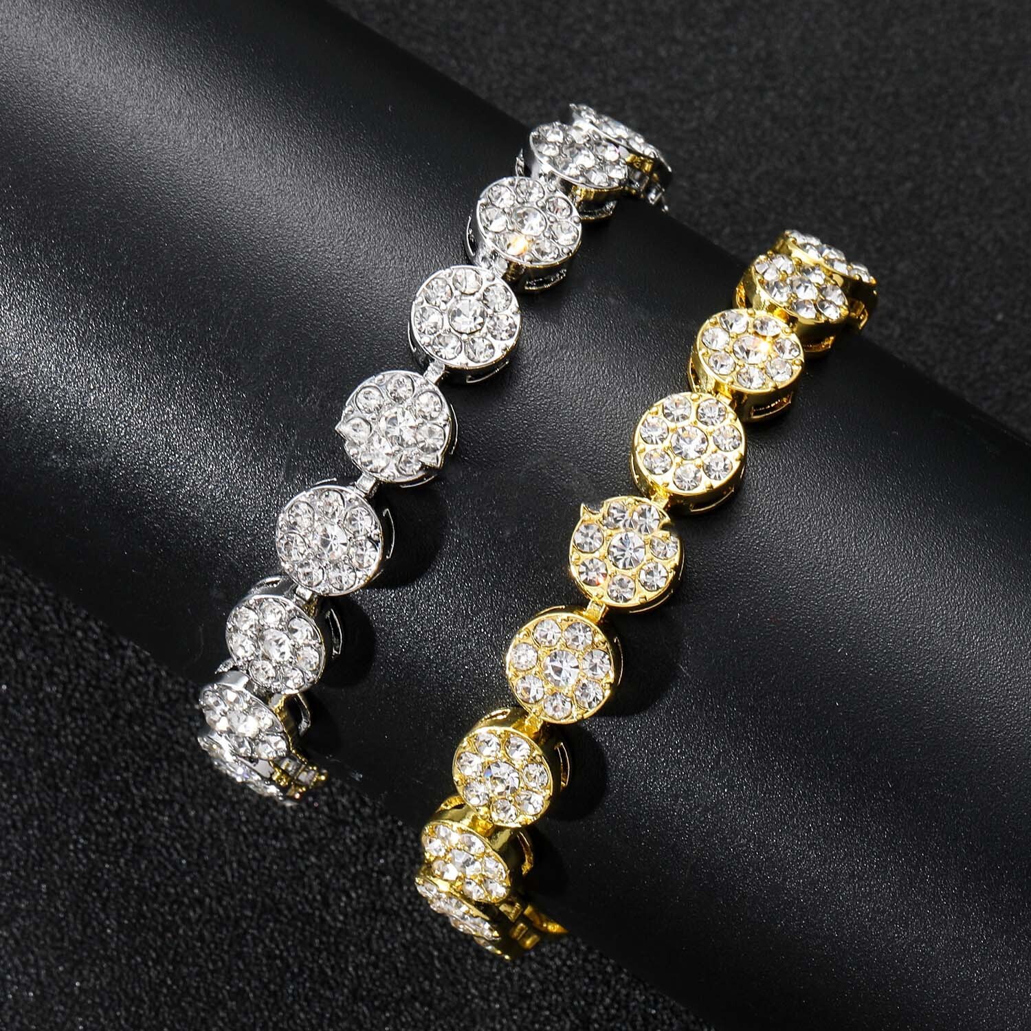 Moissanite bracelet 10mm hip hop flower petal round CUBAN CHAIN mens cool hip hop full diamond bracelet moissanite