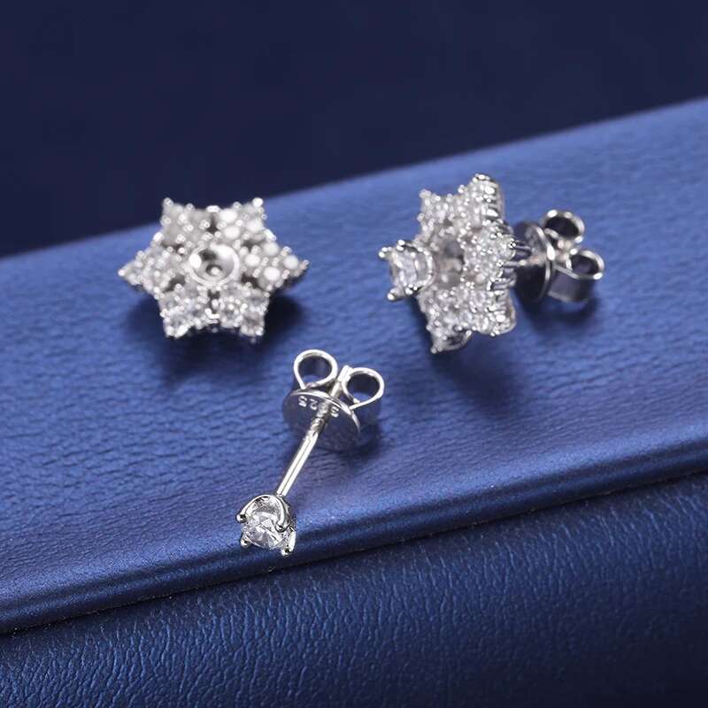 S925 Moissanite Snow Flower Stud Earrings for Women Elegant Wedding Party Sterling Silver Jewelry Wholesale Christmas Gift 2024