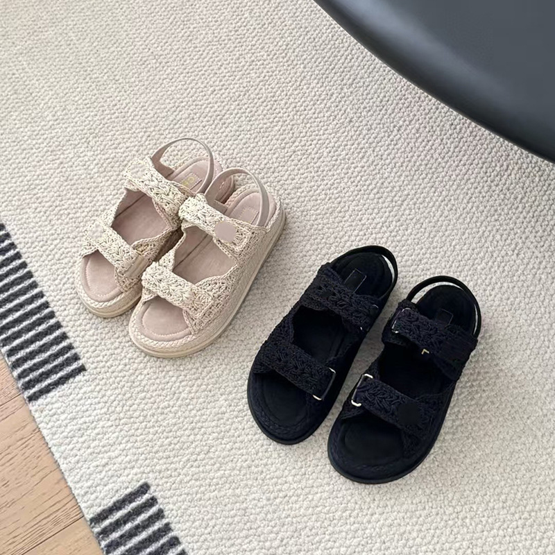 Designer Sandals Womens platform cotton weave sandles new beige sandal non-slip France style woman printed slide Comfortable sandale casual beach