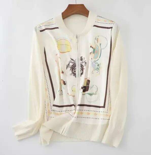 Printed Spring Autumn Thin Knitted Cardigans Women Vintage Knitting Tops