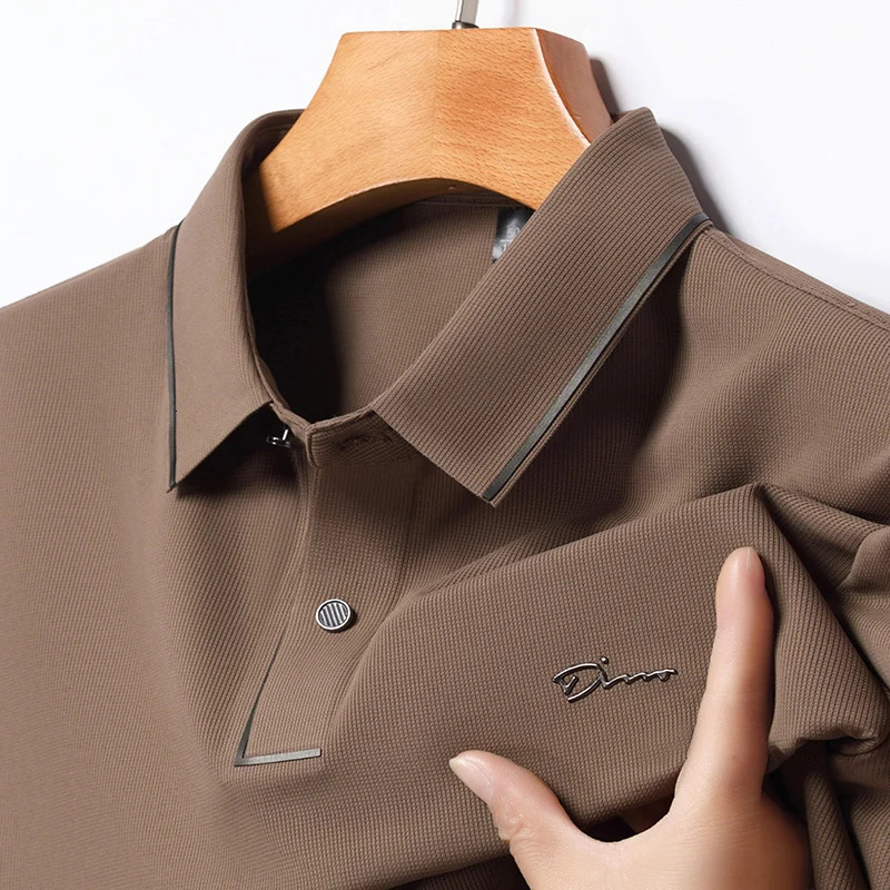 Summer Ice Silk Seamless Breathable Polo Shirt Mens Short Sleeved Letter Embroidery Casual Lapel T-shirt 250529