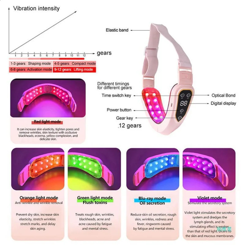 Device LED Pon Slimming Vibration Massager Heated Double Chin V Face Shaped Cheek Lift Belt Machine 250523