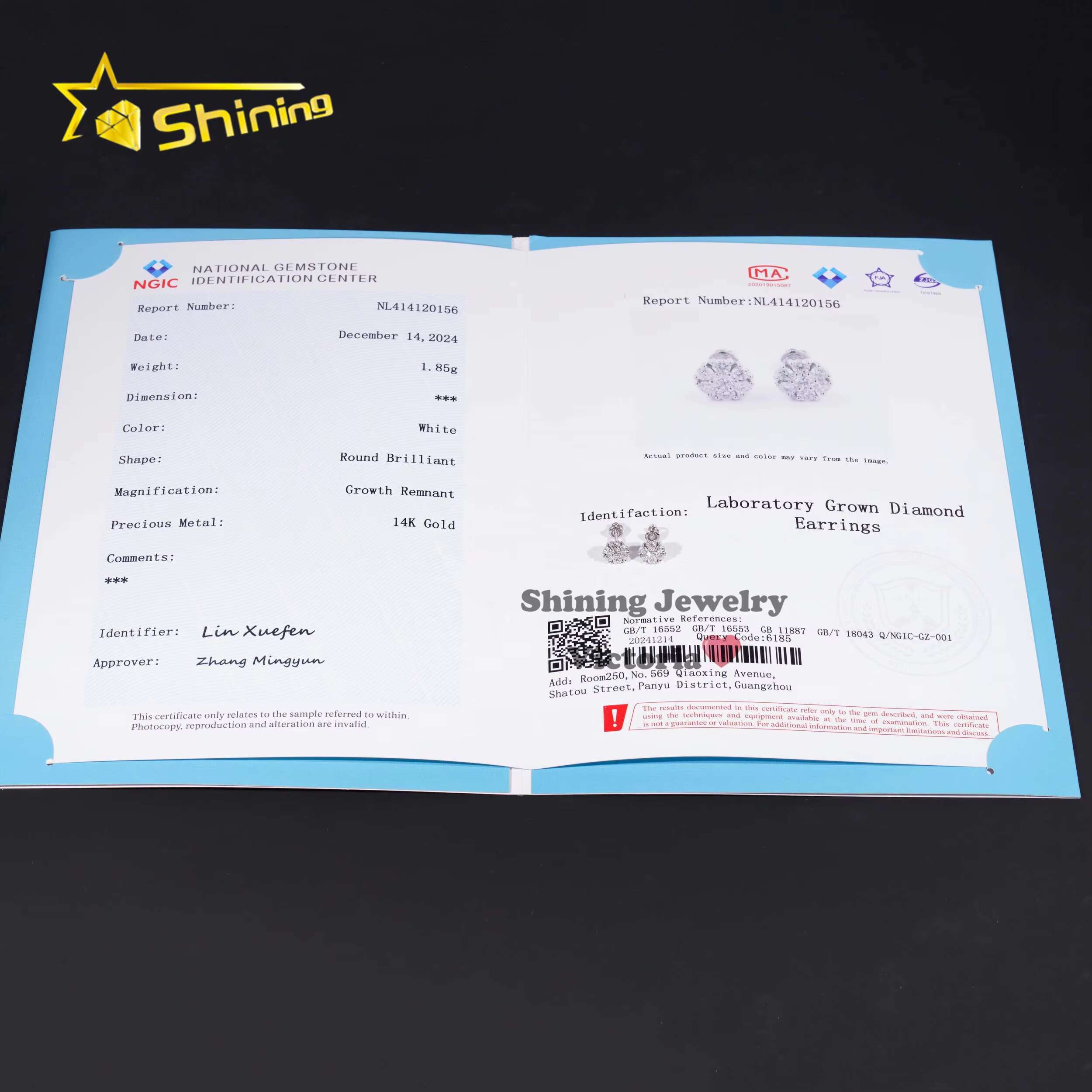 Fast Shipping IGI Certificate Fine Jewelry Iced Out Custom Valentine Gift 14K Soild Gold Lab Grown Diamond Cluster Earrings