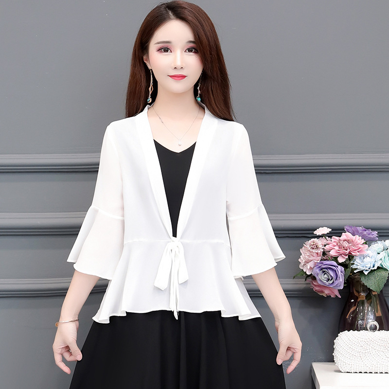 K900 Summer chiffon cardigan women's short sun protection clothes stylish outerwear tops versatile thin air-conditioning shirt small shawl coat