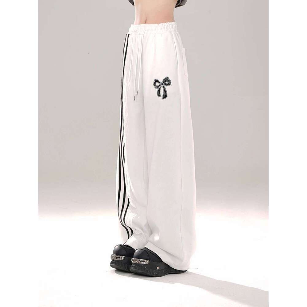High Quality Hot Selling Wholesale Loose Lace Casual Women Wide Straight Leg Striped Drawstring Pants Streetwear