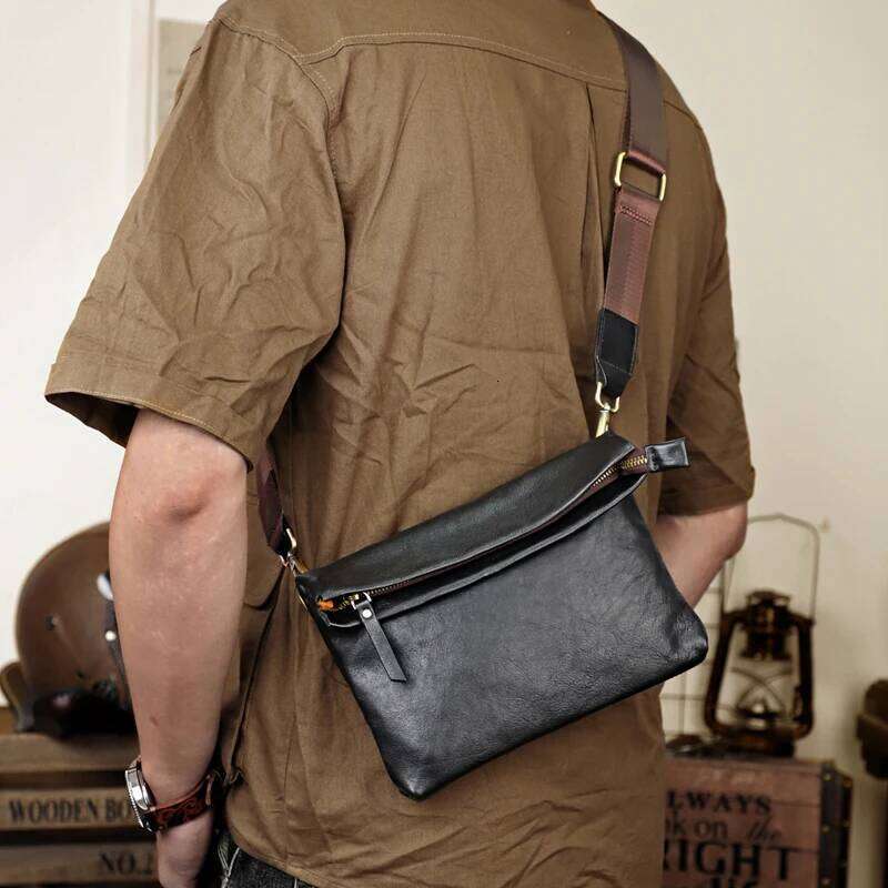Men's Shoulder Casual Genuine Leather Chest Crossbody Messenger Bag For Men Large Capacity Business Handbag Clutch Pack