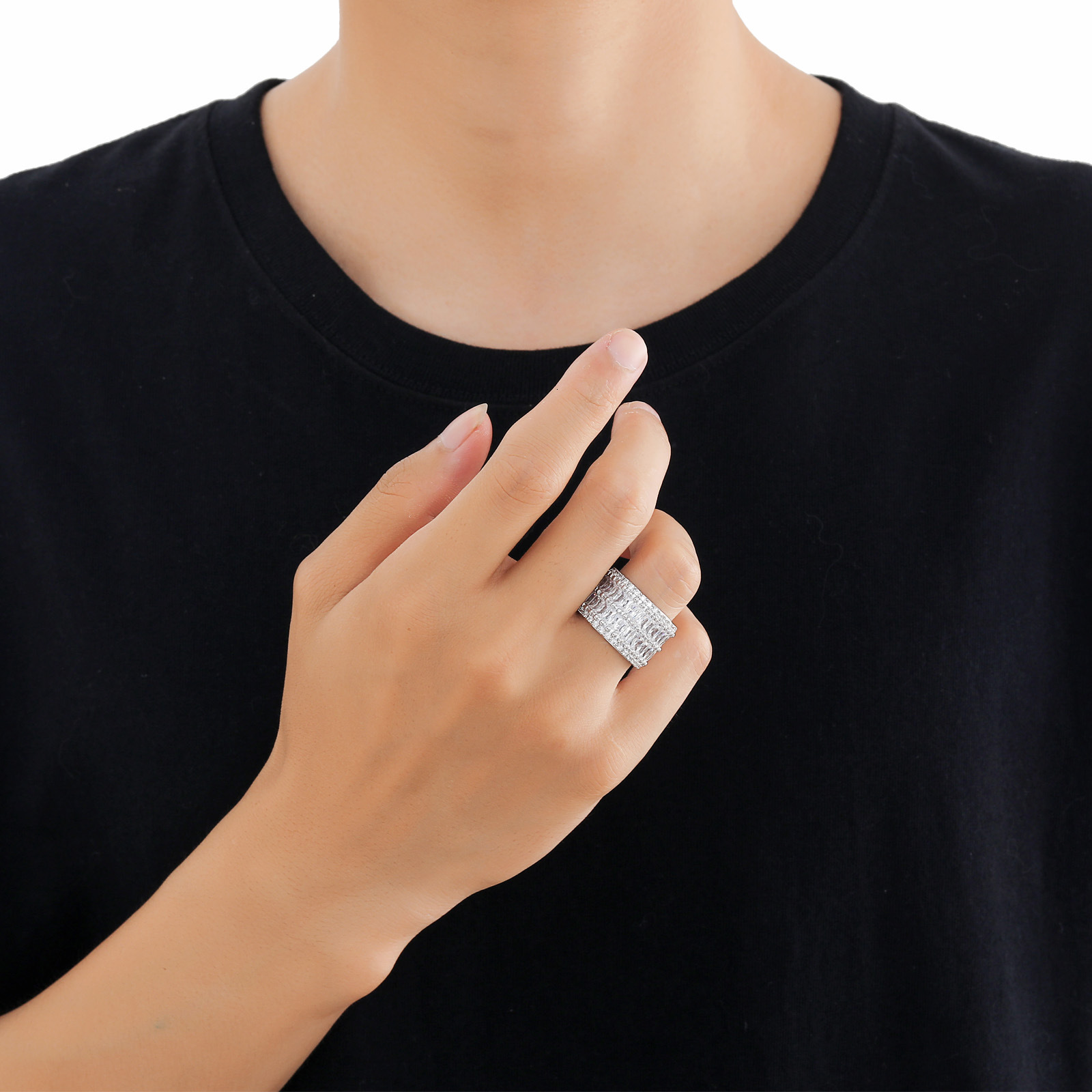 Hip Hop Double Row Diamond T Square Moissanite Ring Hip Hop Fashion Mens and Womens Diamond Ring Hip Hop Accessories moissanite