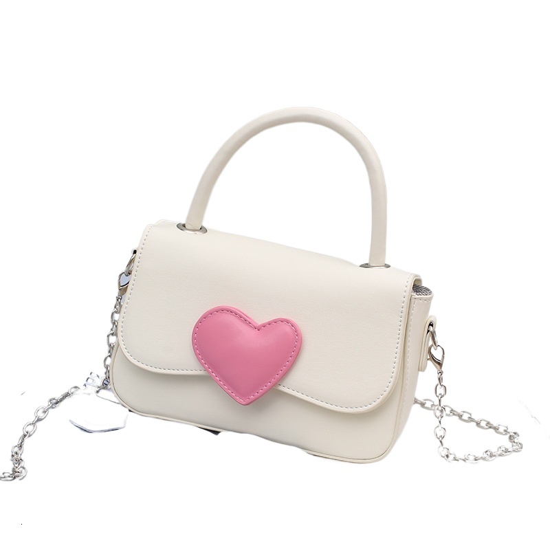 designer 2025 New Pink Heart Color-Block Small Square Bag Fashion High-End Handbag Fresh Simple Versatile Chain Bag
