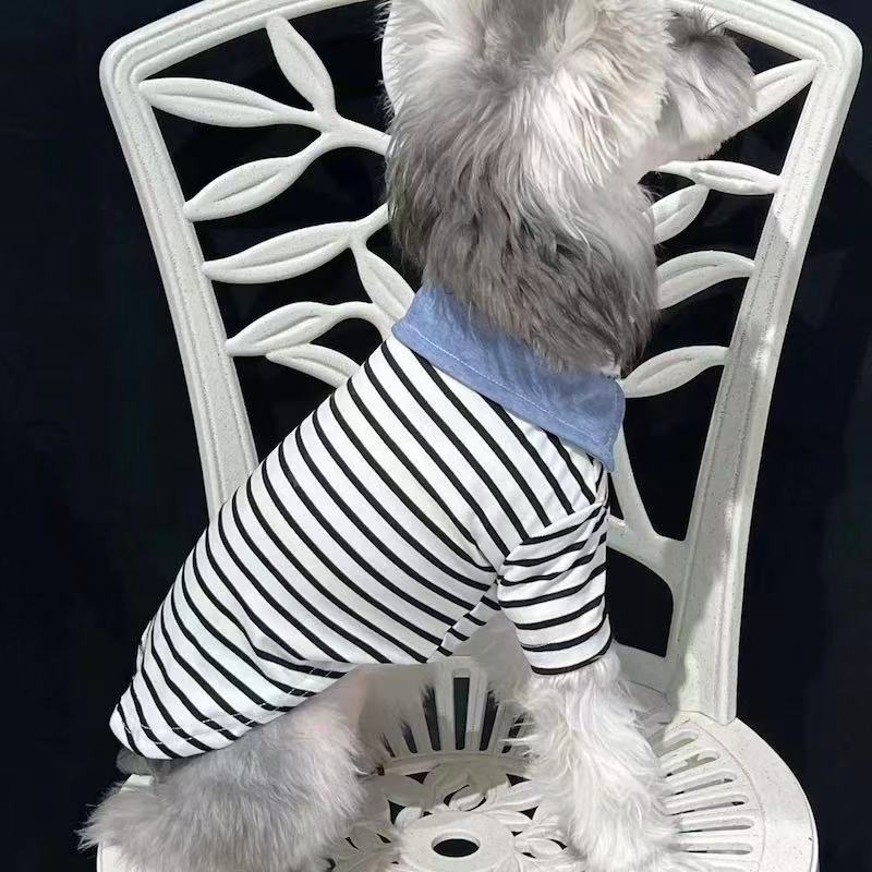 T00368 Pet short-sleeved summer thin stitching black and white stripes large dog clothes golden retriever giant expensive satsuma teddy bear panda