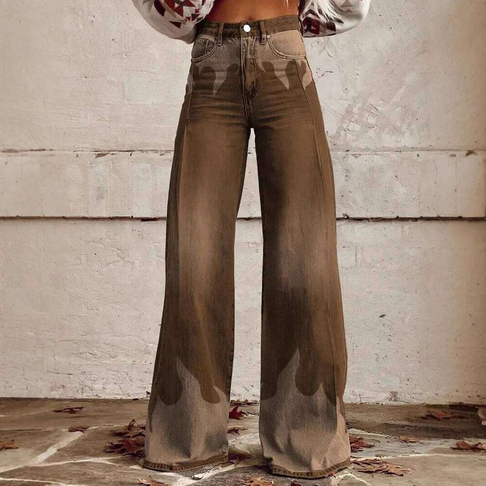 Spring Summer Wide Leg Pants Casual Long Trousers 3D Print Women Flared Plus Size Straight Type Female Jeans