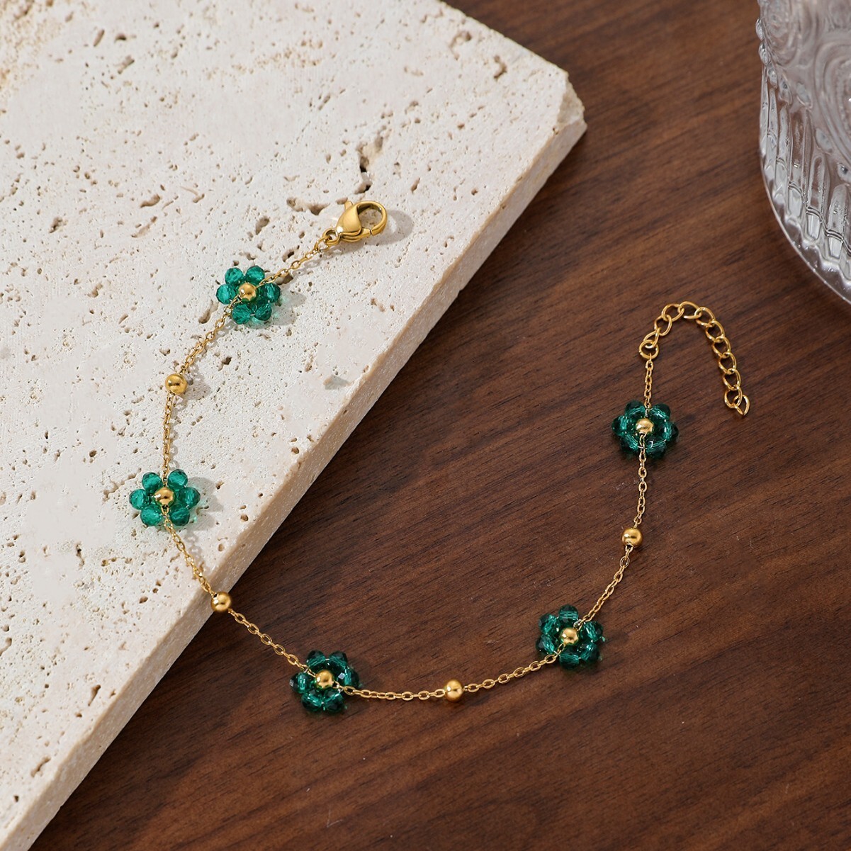 Fresh Crystal Round Bead Small Flower Necklace Bracelet Sweet Women's