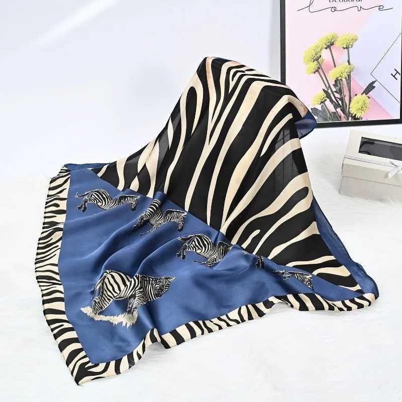 70cm Black and White Animal Printed Scarf Womens Simulated Silk Animal Printed Scarf Fashion Elegant Headscarf Shawl W250602