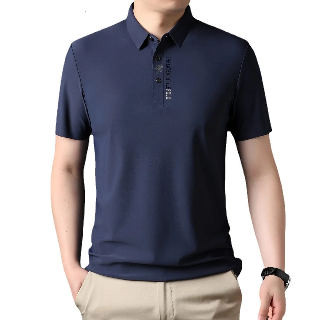 Polo Shirt Short Sleeve Summer Fashion Embroidery Business Casual Cool Feeling Ice Silk Breathable Shirt Men Clothing 250529