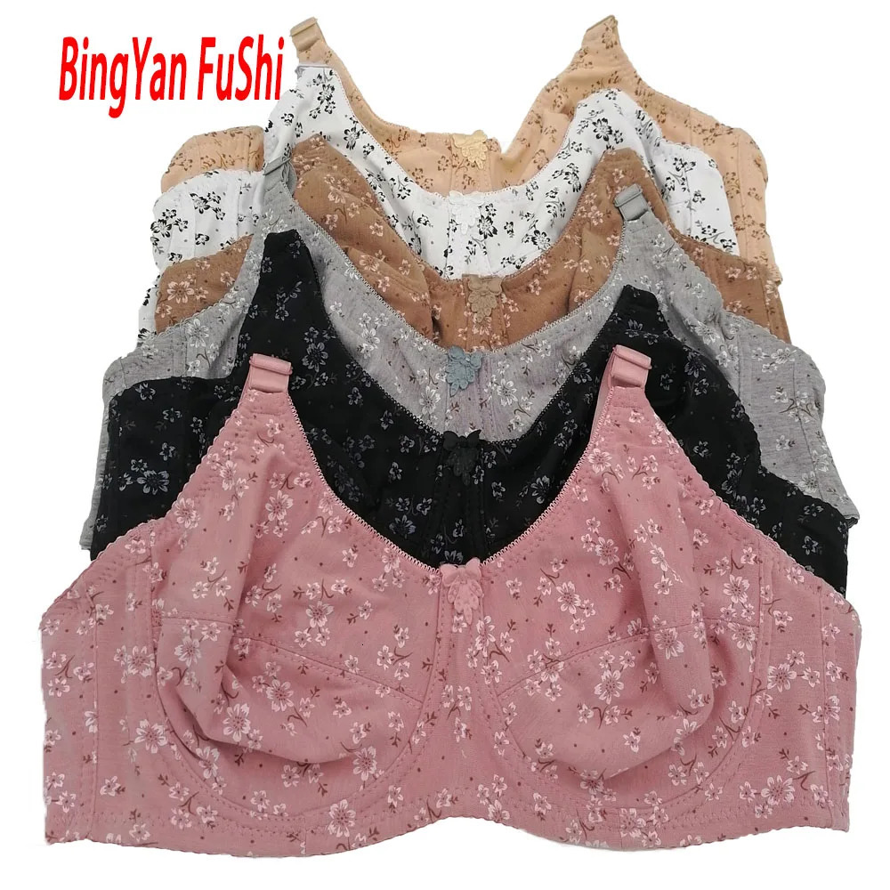 Printing Comfy Cotton Bras For Women Push Up Underwired Bra With Hoop Full Cup Sexy Plus Size 115E 110E 105E 100E 95E 90E85D C19 250530
