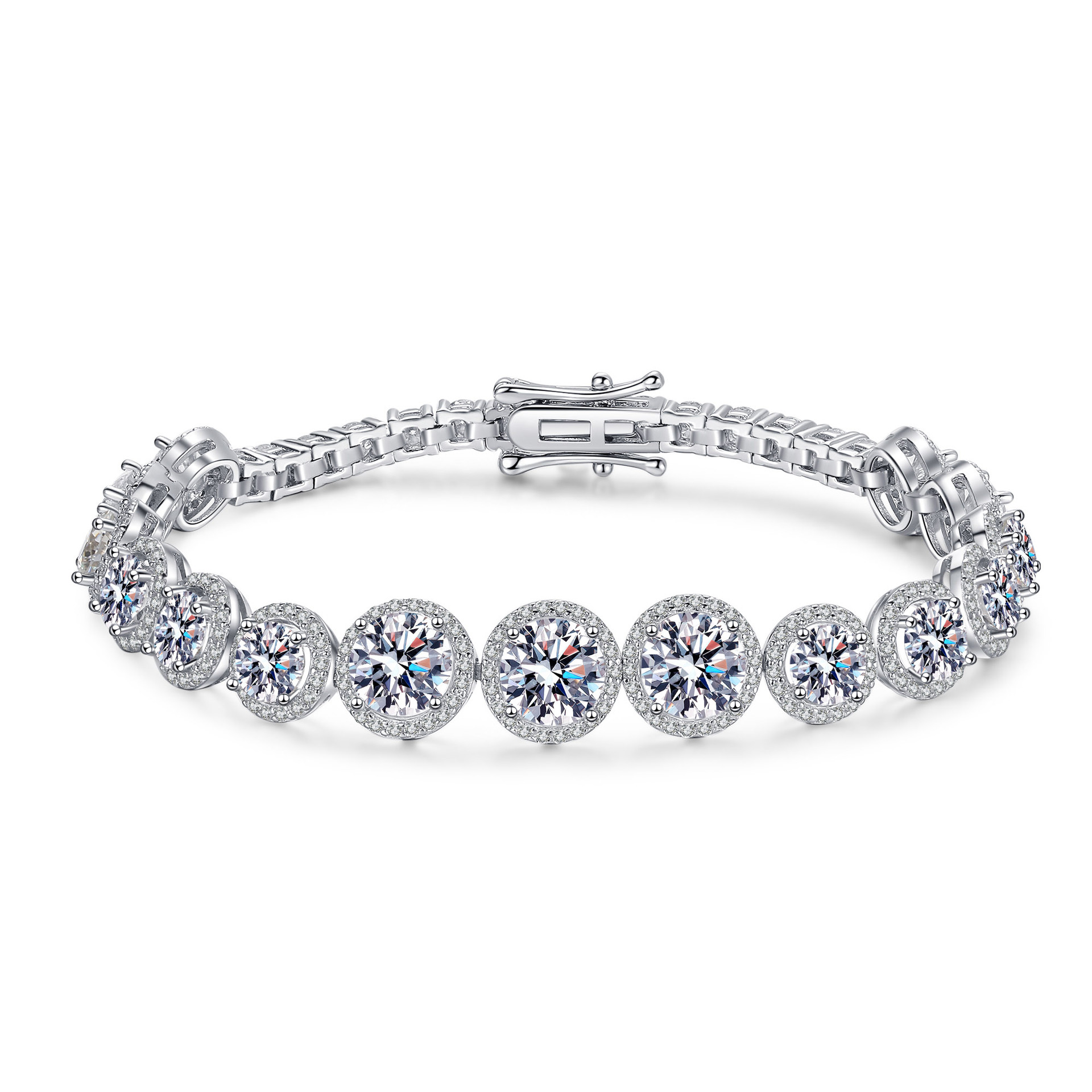 925 Sterling Silver Bracelet with Moissanite Stones, Luxury Gold-Plated Bangle for Women, Adjustable, Wholesale Available