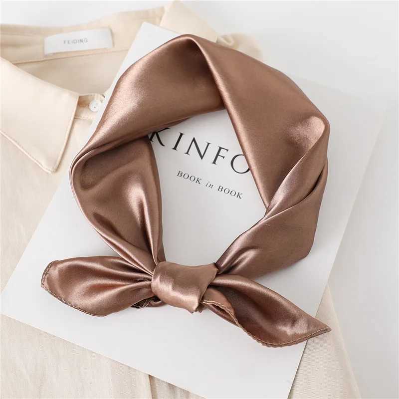 Luxury Solid Square Scarf For Women 60cm Satin Neck Hair Tie Band Bag Warp Soft Neckerchief Hijabs Head Female Foulard W250602