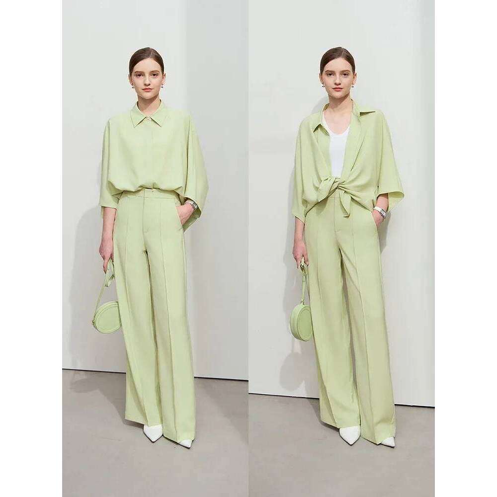 Amii Minimalism Solid Lapel Loose Rotator Sleeve Shirt Casual Trousers Sold Separate Womens Outifits Anti Wrinkle Pants 12541008