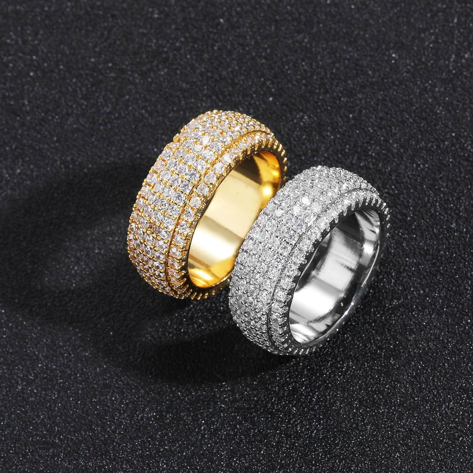 Hip Hop Five Rows Full Diamond Personalized Mens Hip Hop Ring Trend Simple Mens and Womens Hip Hop Accessories moissanite