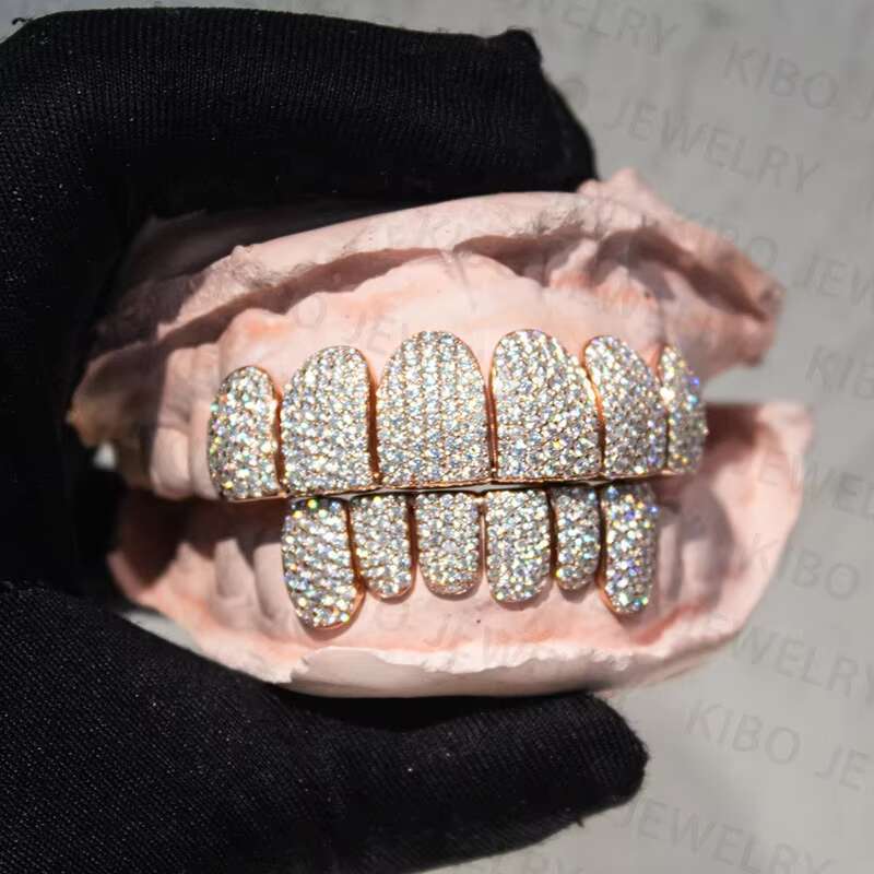 Custom Moissanite Grillz Hiphop Jewelry 925 Silver 10k 14k 18k Gold Iced Out Bling Teeth Grillz