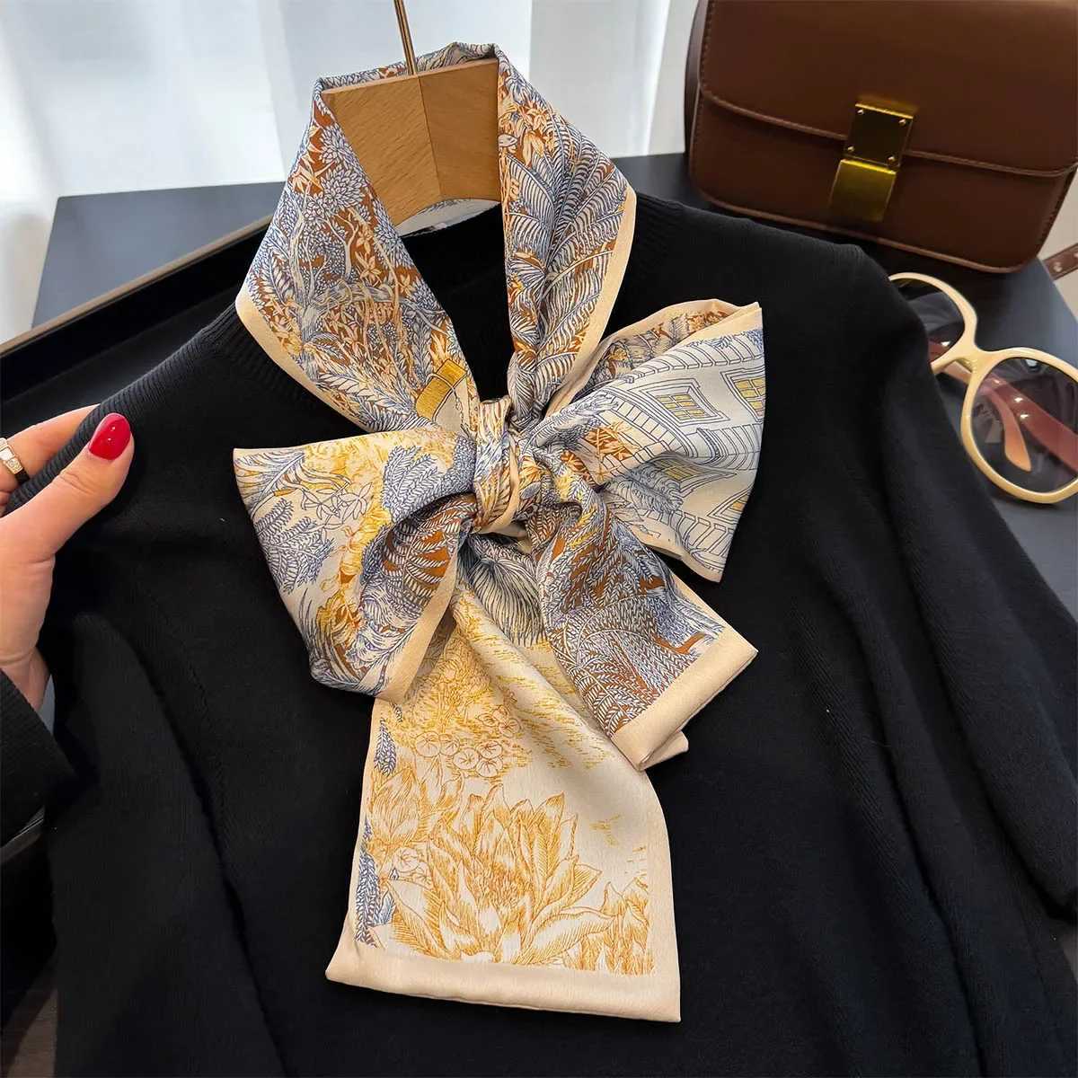 Luxury Design Scarf For Women Soft Satin Headband Neckerchief Foulard Female Hair Scarfs Neck Tie Lady Skinny Scarves W250602