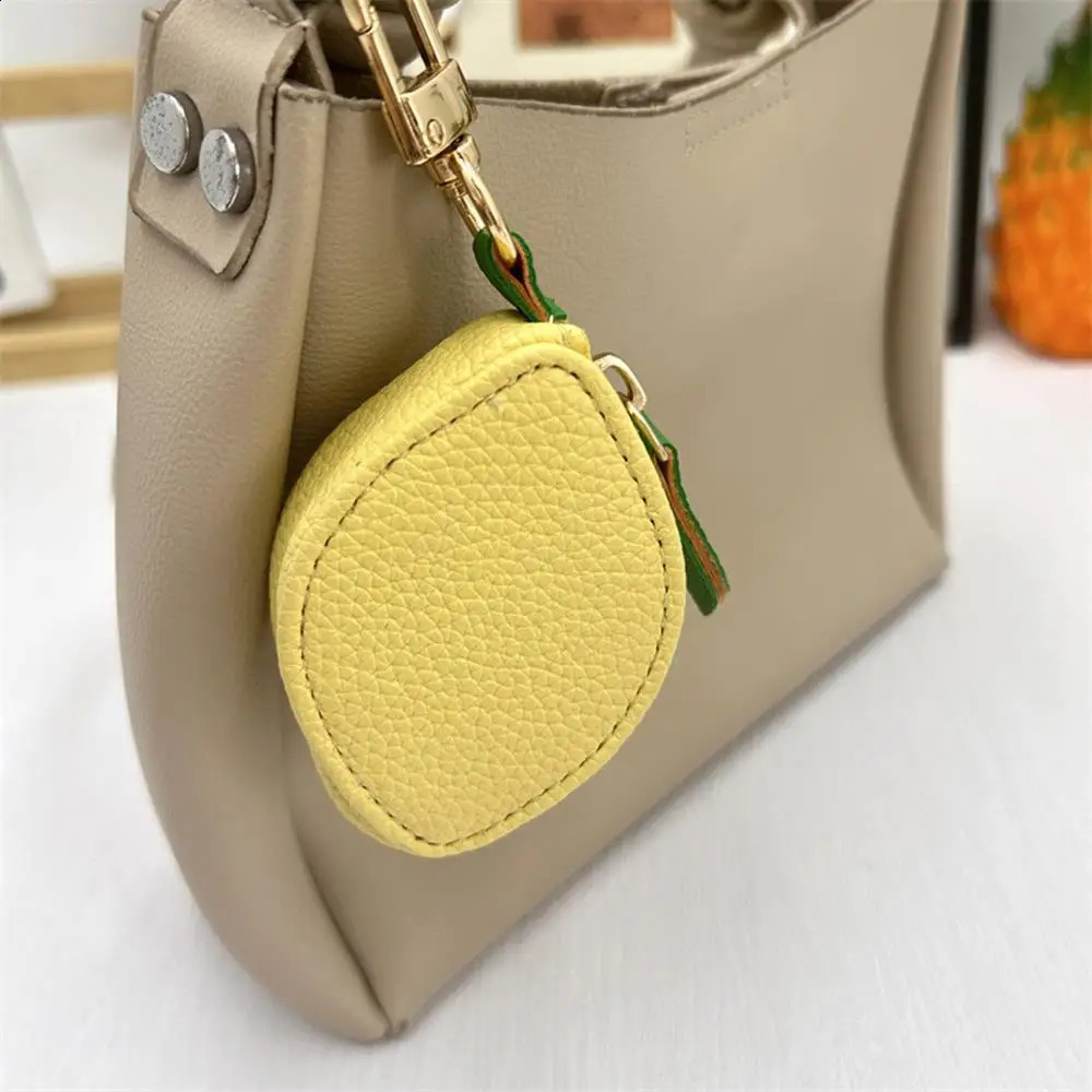 1PCS Yellow Lemon Key Chain Mini Pouch Wallet Girls Coin Purse Women Bag Pendant Leather Keychain Holder Case Cute Small Bags 250530
