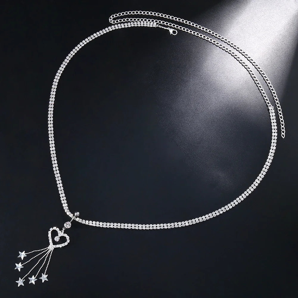 Boho Heart Dangle Rhinestone Piercing Navel Chain Belly Button Ring with Waist Chain Women Navel Piercing Body Jewelry Gift 250530