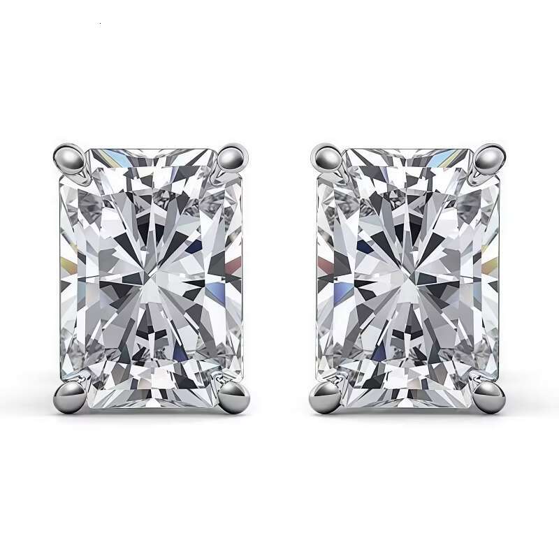 PYQ 925 1ct/2ct Radiant Cut/Emerald Cut Earrings Silver Earrings for Women Moissanite Sterling Silver Earrings