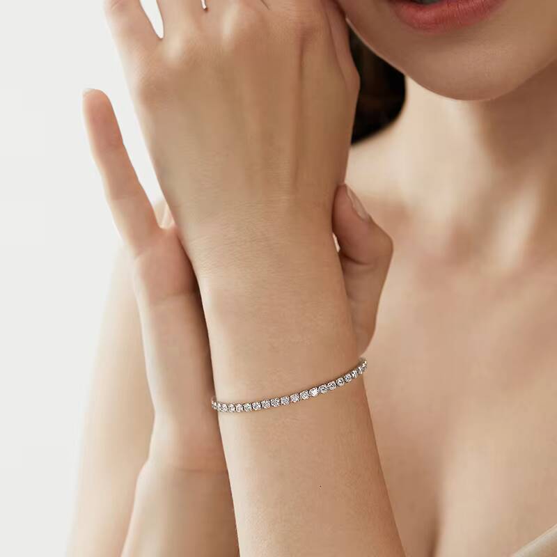 Real Moissanite Tennis Bracelet 0.1ct Women's Sterling Sier White Gold Plated Eternal Wedding Boutique Jewelry