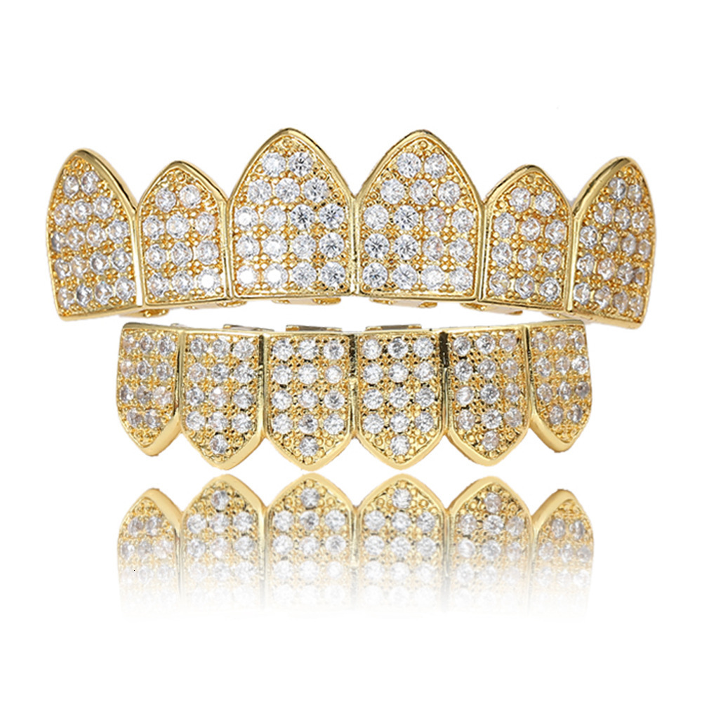 Micro inlaid Moissanite Gold Teeth Set with Sharp Teeth for Halloween Dressing Hip Hop Teeth Set Accessories Gold Teeth Set Hip Hop Jewelry moissanite