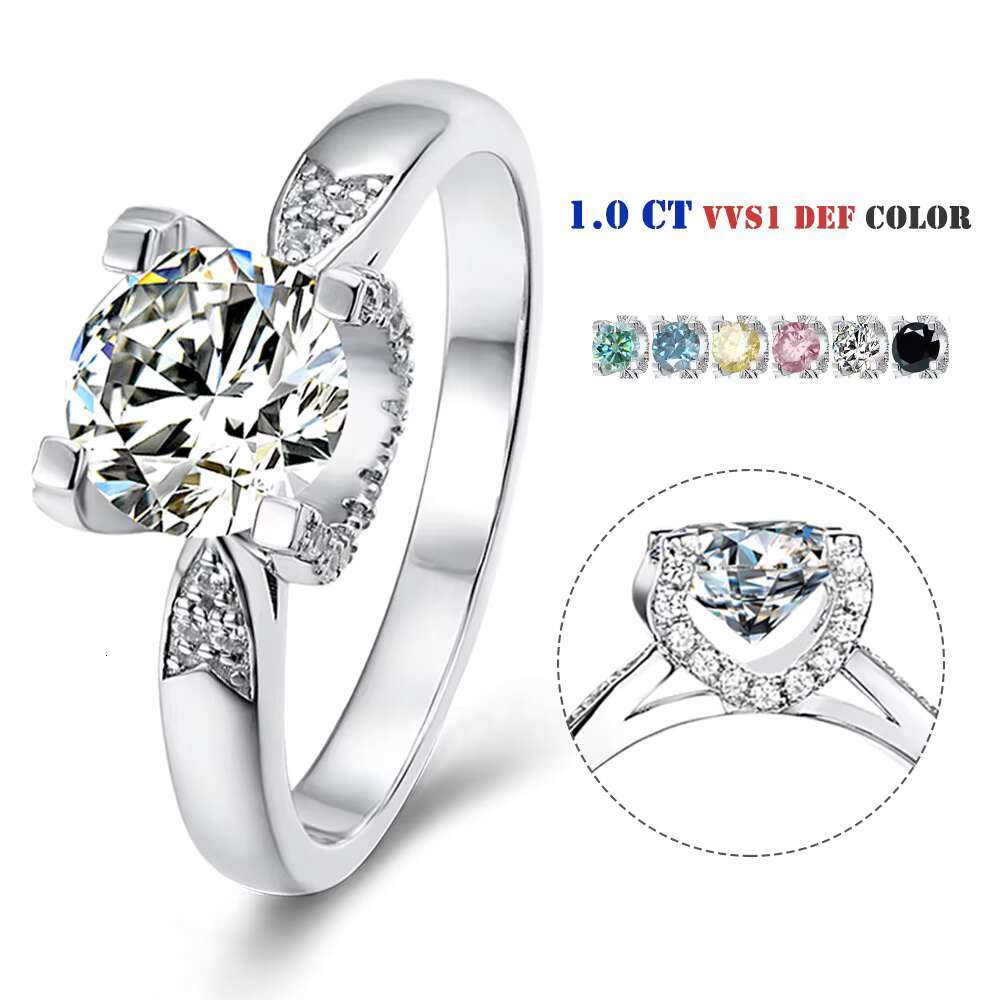Abiding Jewelry Wholesale 2022 Fashion Style Customized Jewellery Pink Blue Green Black Grey 1CT Moissanite Sterling Silver Ring