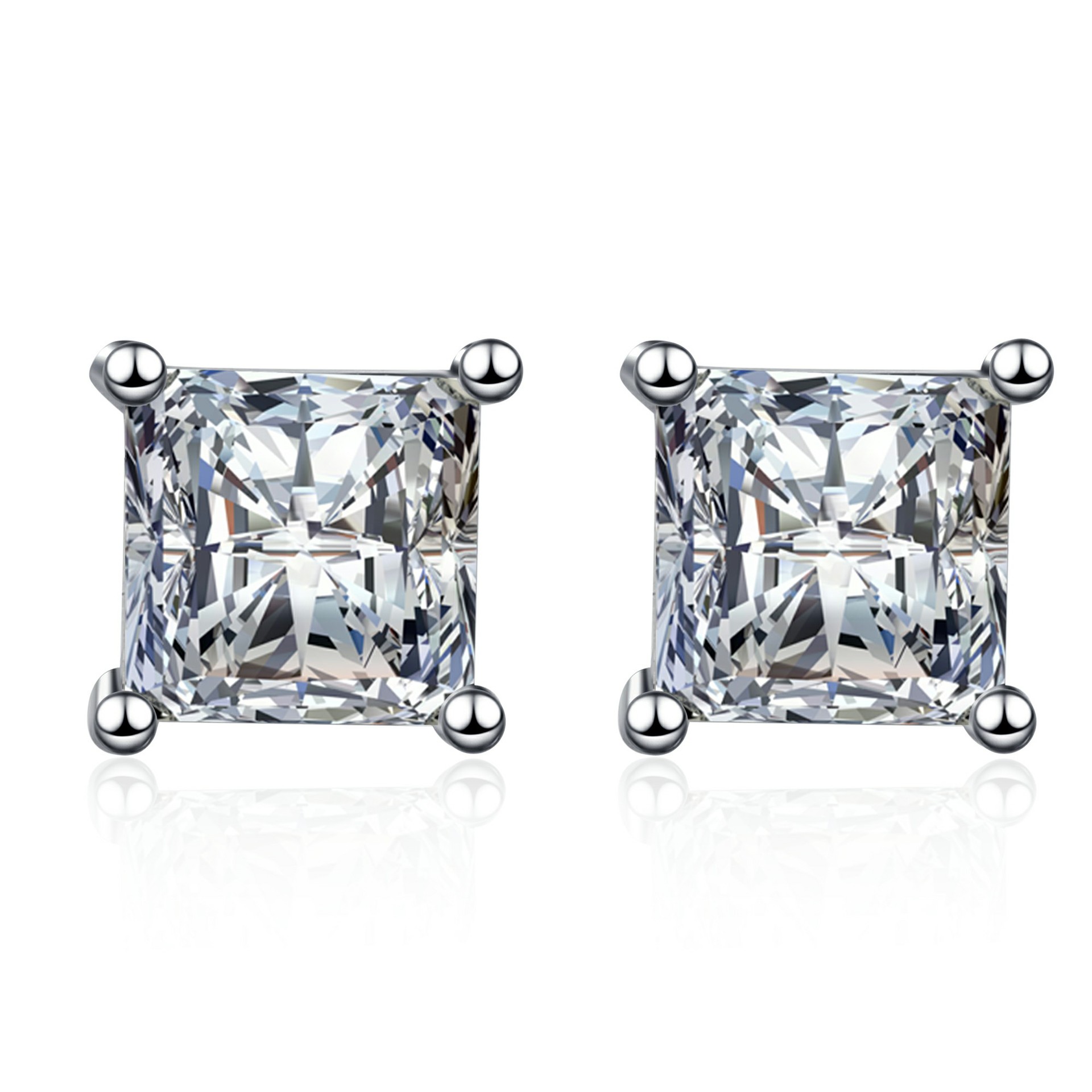 925 Sterling Silver Princess-Cut Moissanite Stud Earrings for Women, Square Shaped Diamond-Like Earrings, Elegant and Sparkling Silver Jewelry