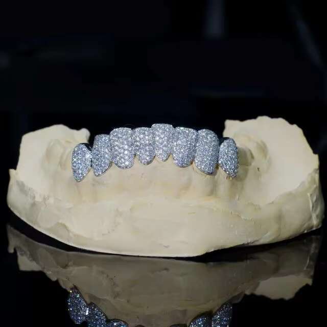 Mens Fashion Body Jewelry Yellow Rose Gold Moissanite Teeth Grillz 8 Top 8 Bottom 925 Sterling Silver 8 Top 8 Bottom 925
