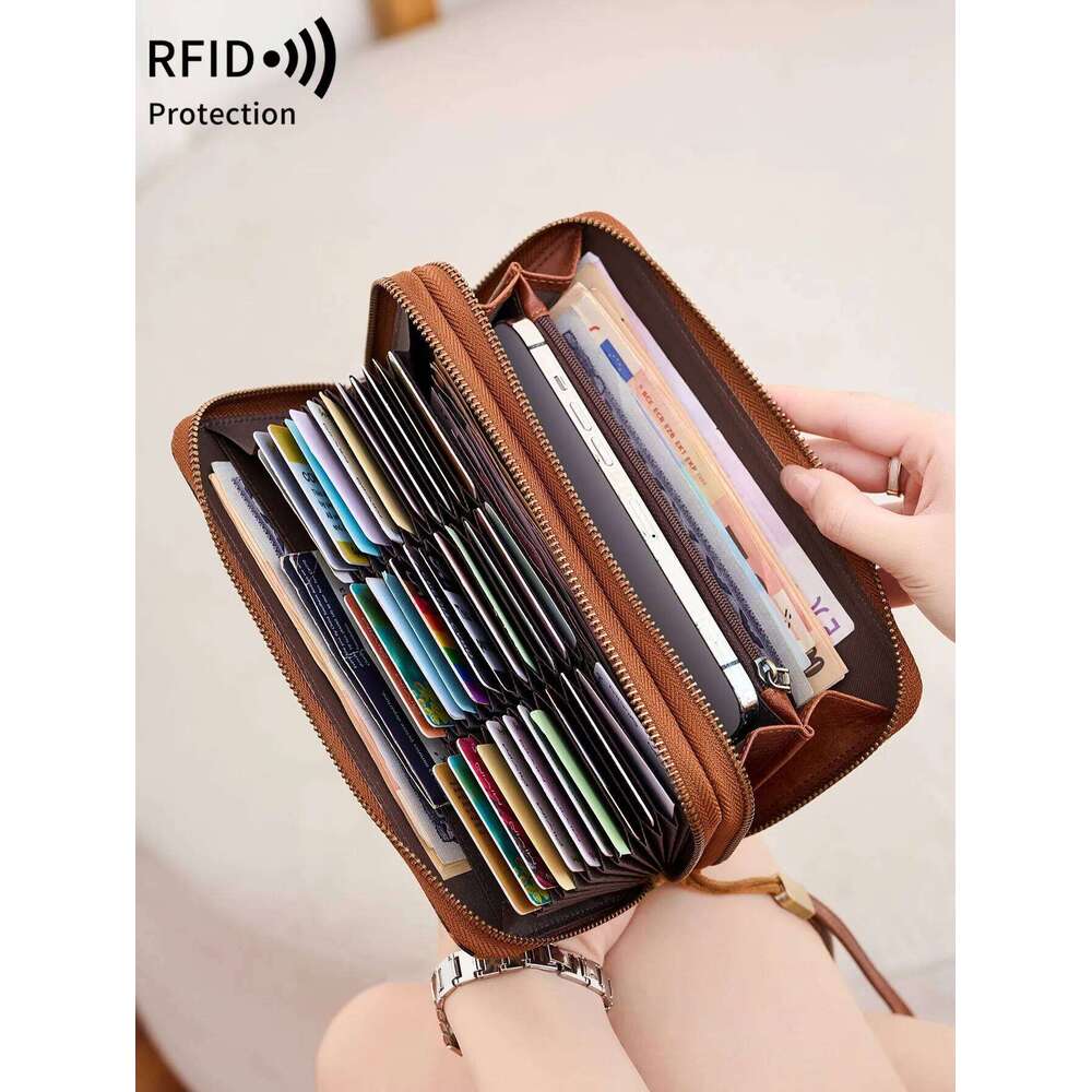 Anti Theft Brush Women's Long Wallet Retro Cow Pattern Organ Card Large Capacity Hand-Held Bag