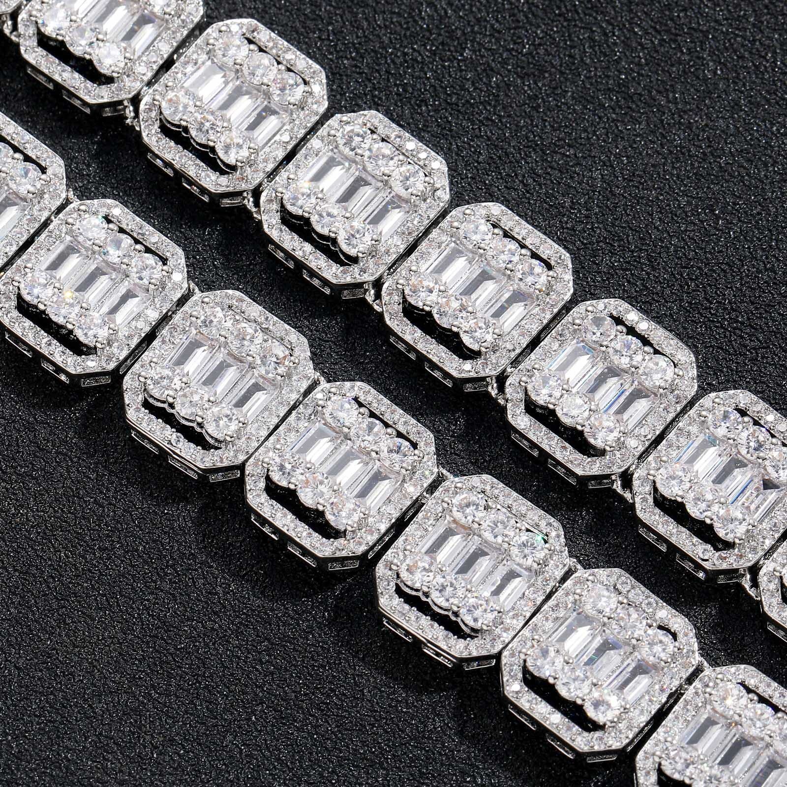Hip Hop Mens Bracelet 13mm Wide Rock Sugar Chain Flip Cap Square Diamond Round Diamond Mixed Inlay Hollow Neck Chain Nine Palace Grid Chain moissanite